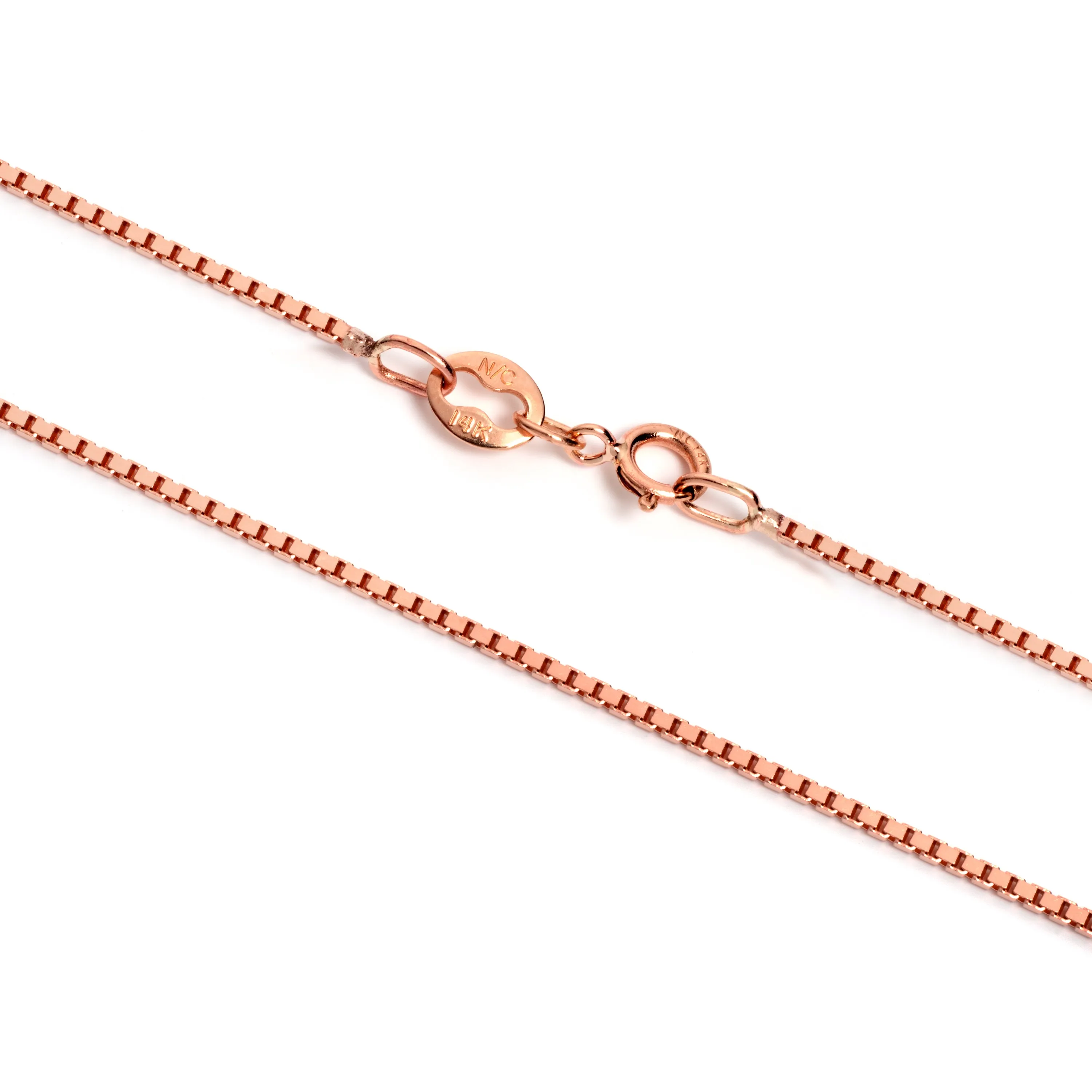 14K Solid Rose Gold Necklace | Box Link Chain | 20 Inch Length | 1.0mm Thick