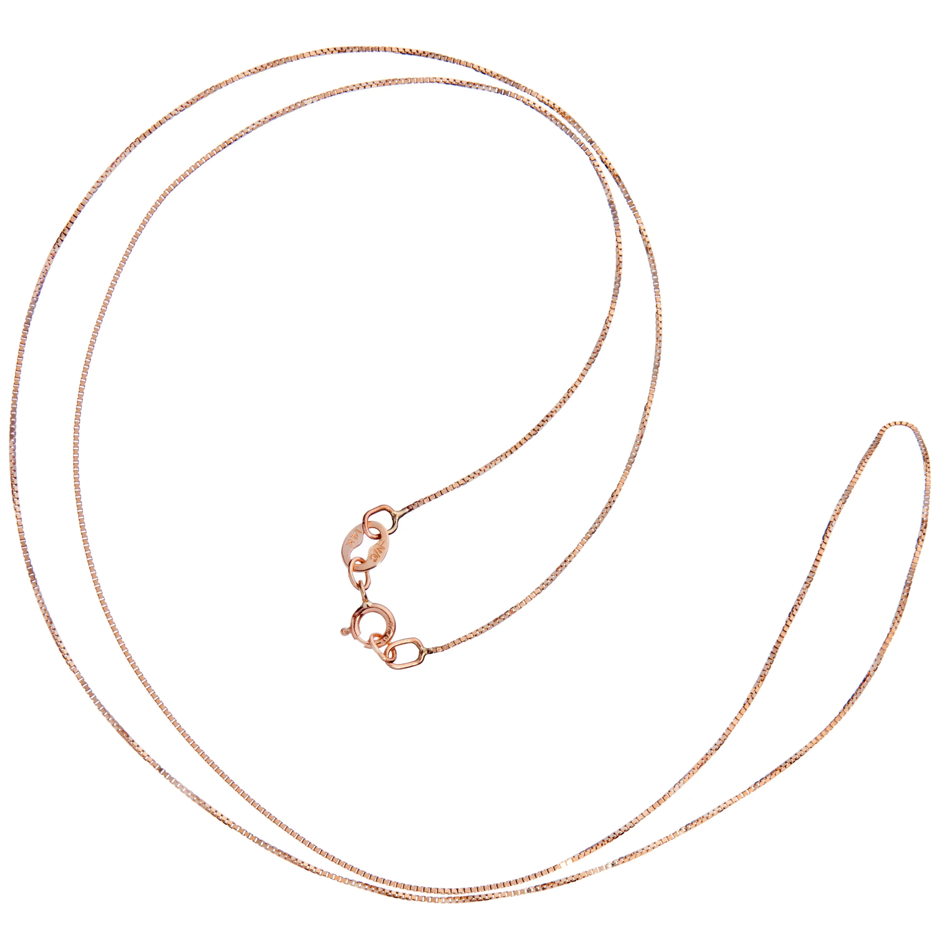 14K Solid Rose Gold Necklace | Box Link Chain | 20 Inch Length | .60mm Thick