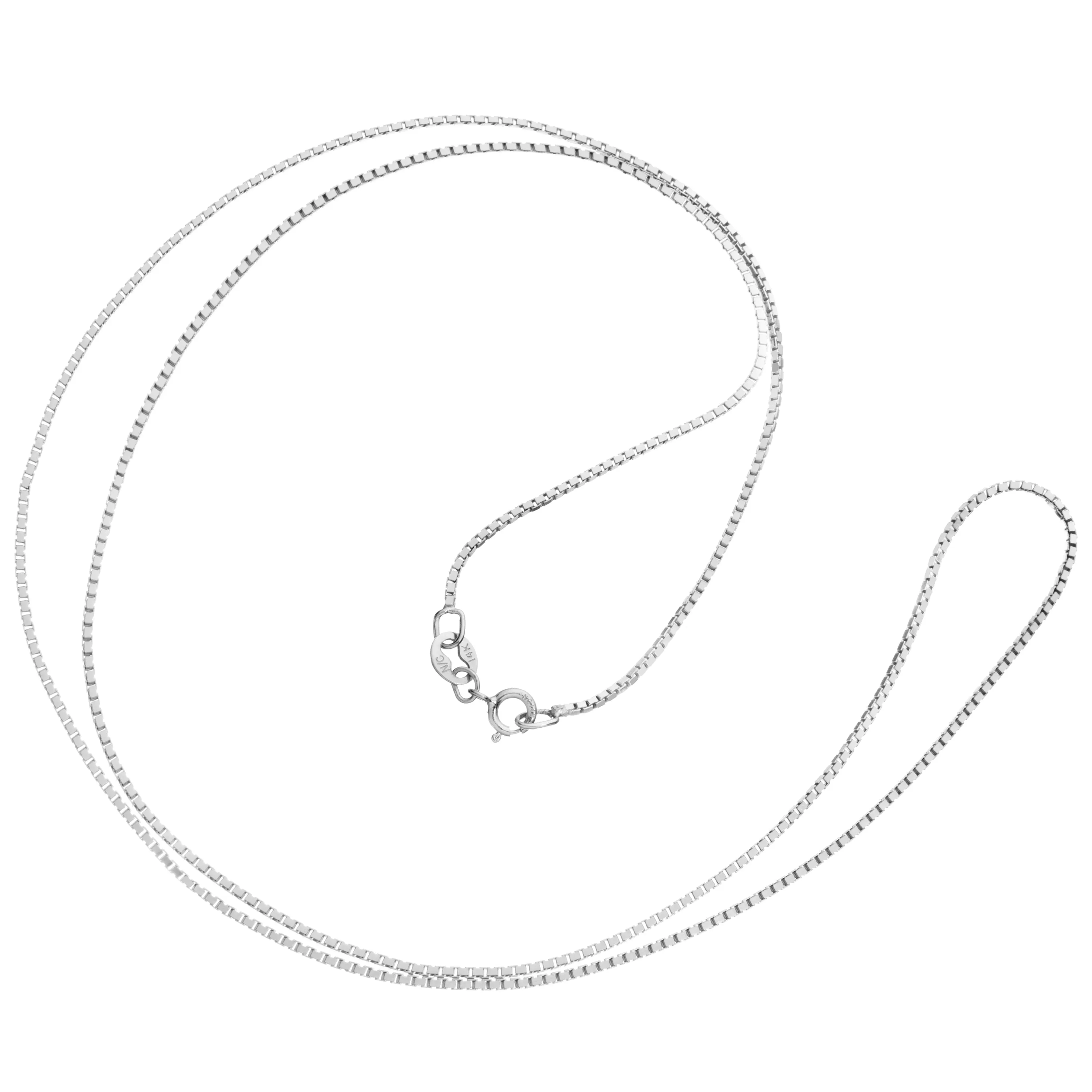 14K Solid White Gold Necklace | Box Link Chain | 20 Inch Length | 1.0mm Thick