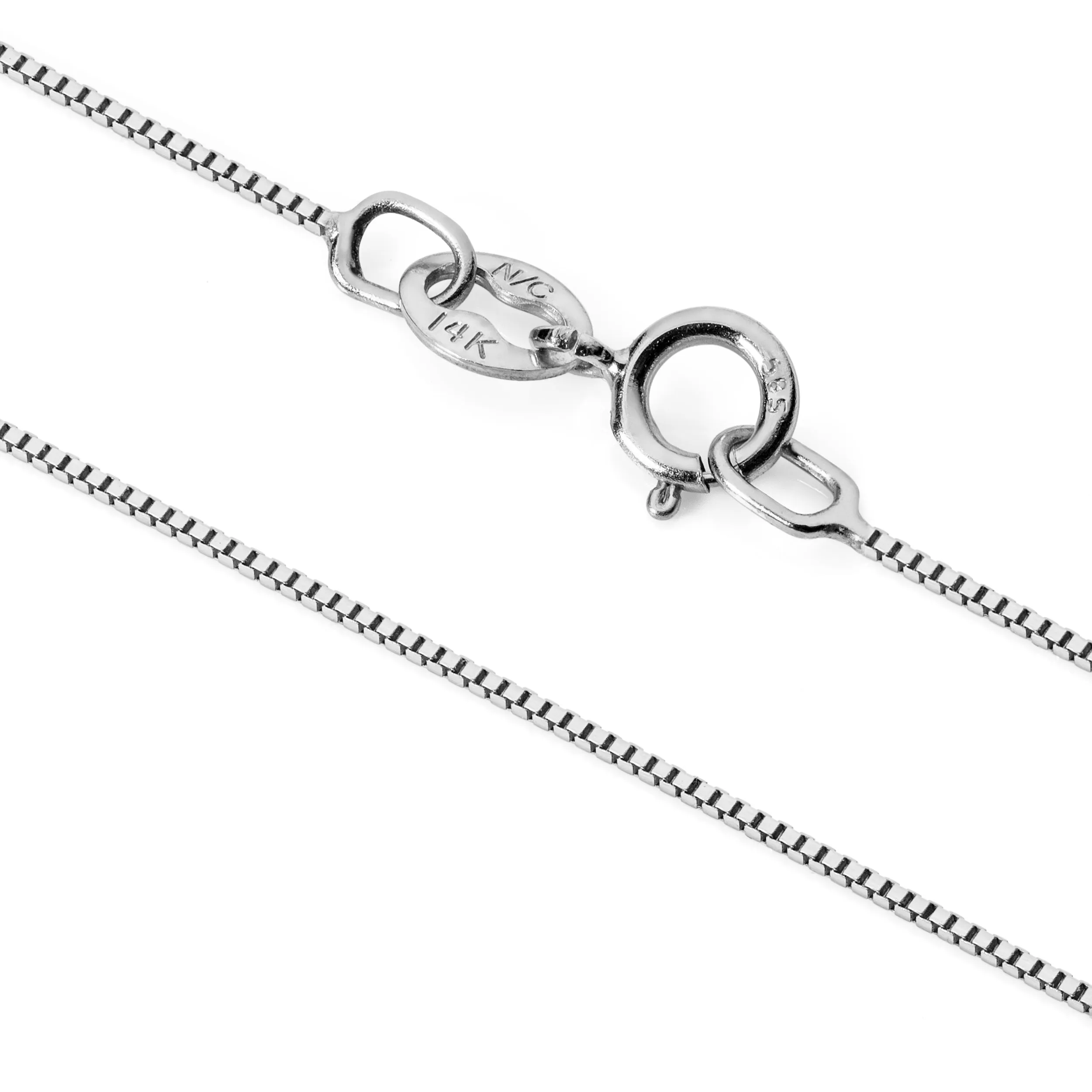 14K Solid White Gold Necklace | Box Link Chain | 20 Inch Length | .60mm Thick