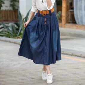 A Line Denim Maxi Skirts Womens 2022 Summer Button High Waist Jean Skirt Ladies Blue Long Denim Skirts For Women