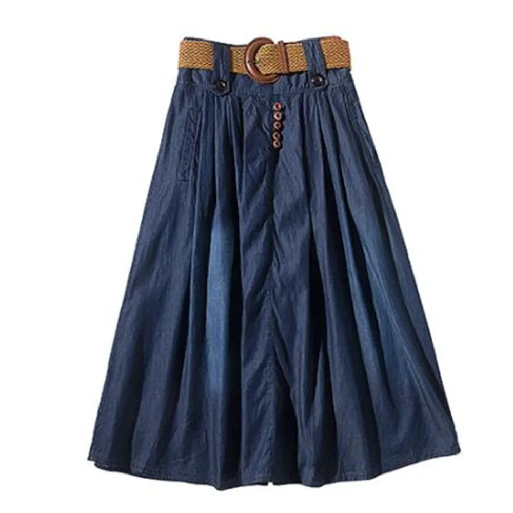 A Line Denim Maxi Skirts Womens 2022 Summer Button High Waist Jean Skirt Ladies Blue Long Denim Skirts For Women