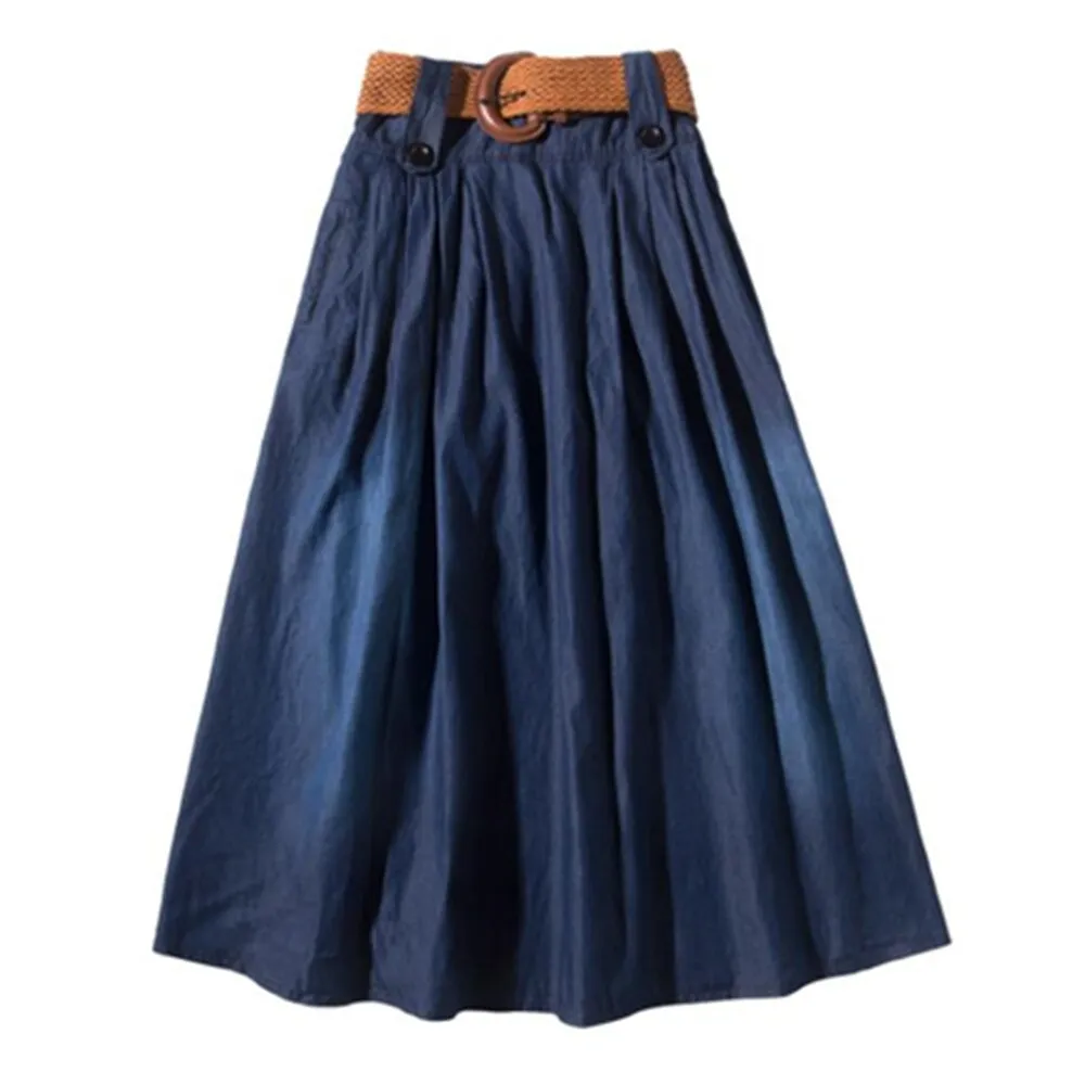 A Line Denim Maxi Skirts Womens 2022 Summer Button High Waist Jean Skirt Ladies Blue Long Denim Skirts For Women