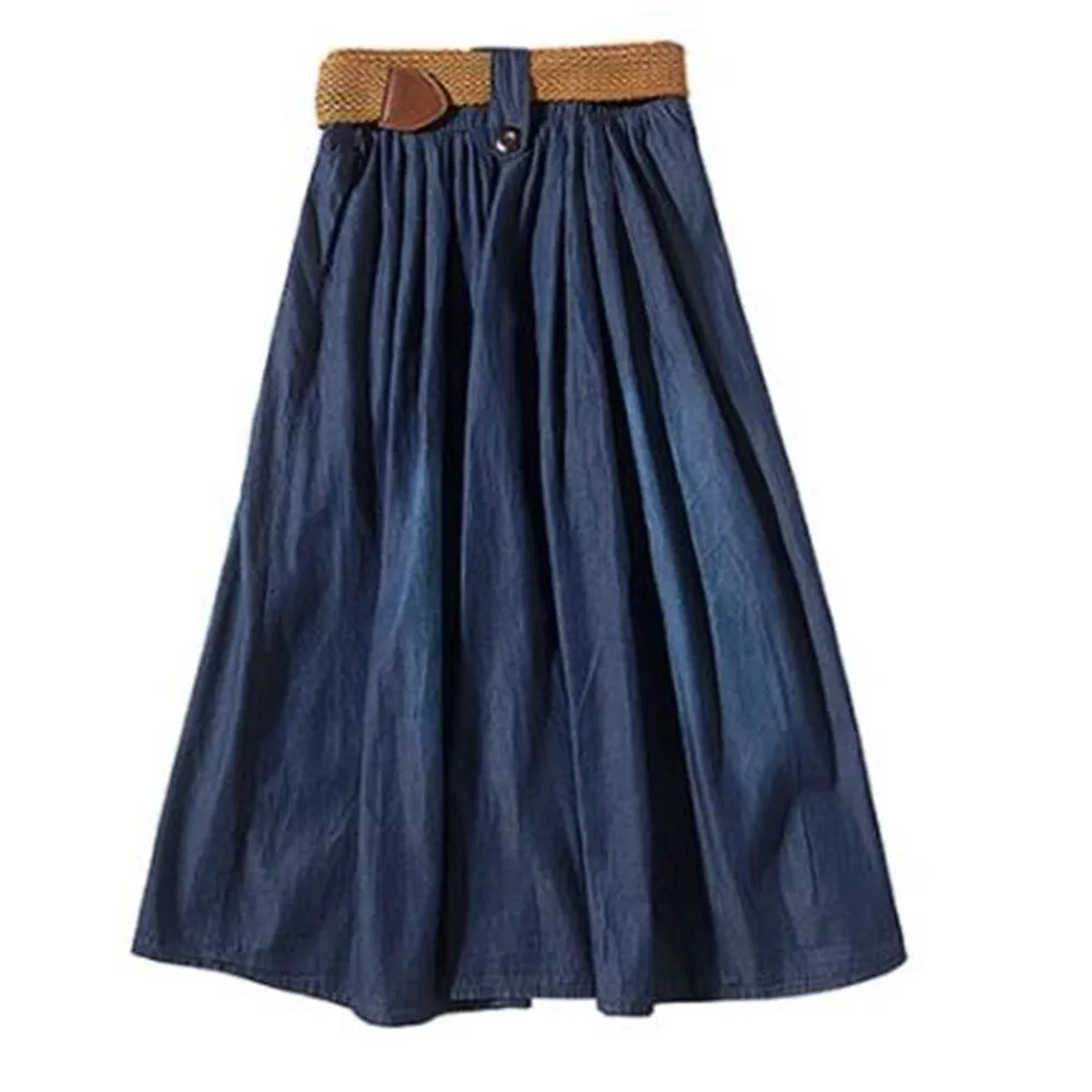 A Line Denim Maxi Skirts Womens 2022 Summer Button High Waist Jean Skirt Ladies Blue Long Denim Skirts For Women