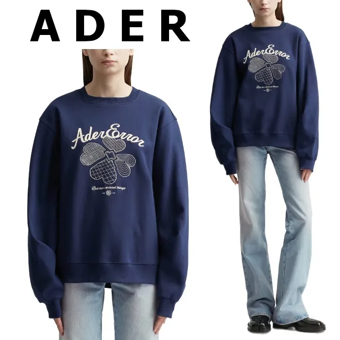 ADERERROR  |Crew Neck Unisex Rib Long Sleeves Cotton Logo