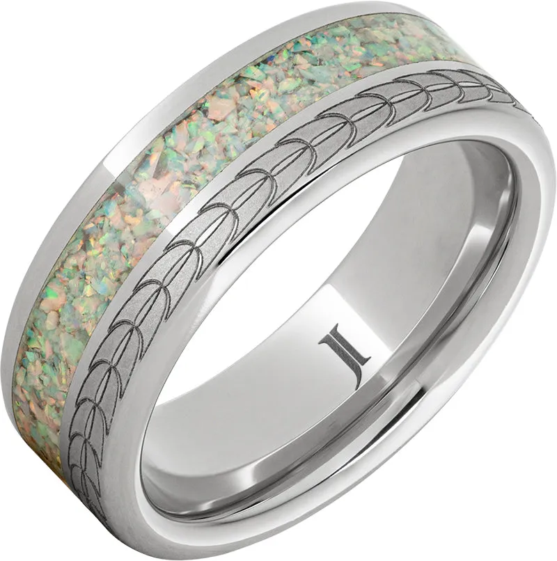 Aerie - Serinium Opal Ring with Eagle Feather Engraving