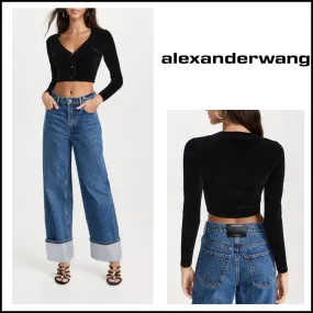 Alexander Wang  |Casual Style Long Sleeves Plain Cotton Logo Cardigans