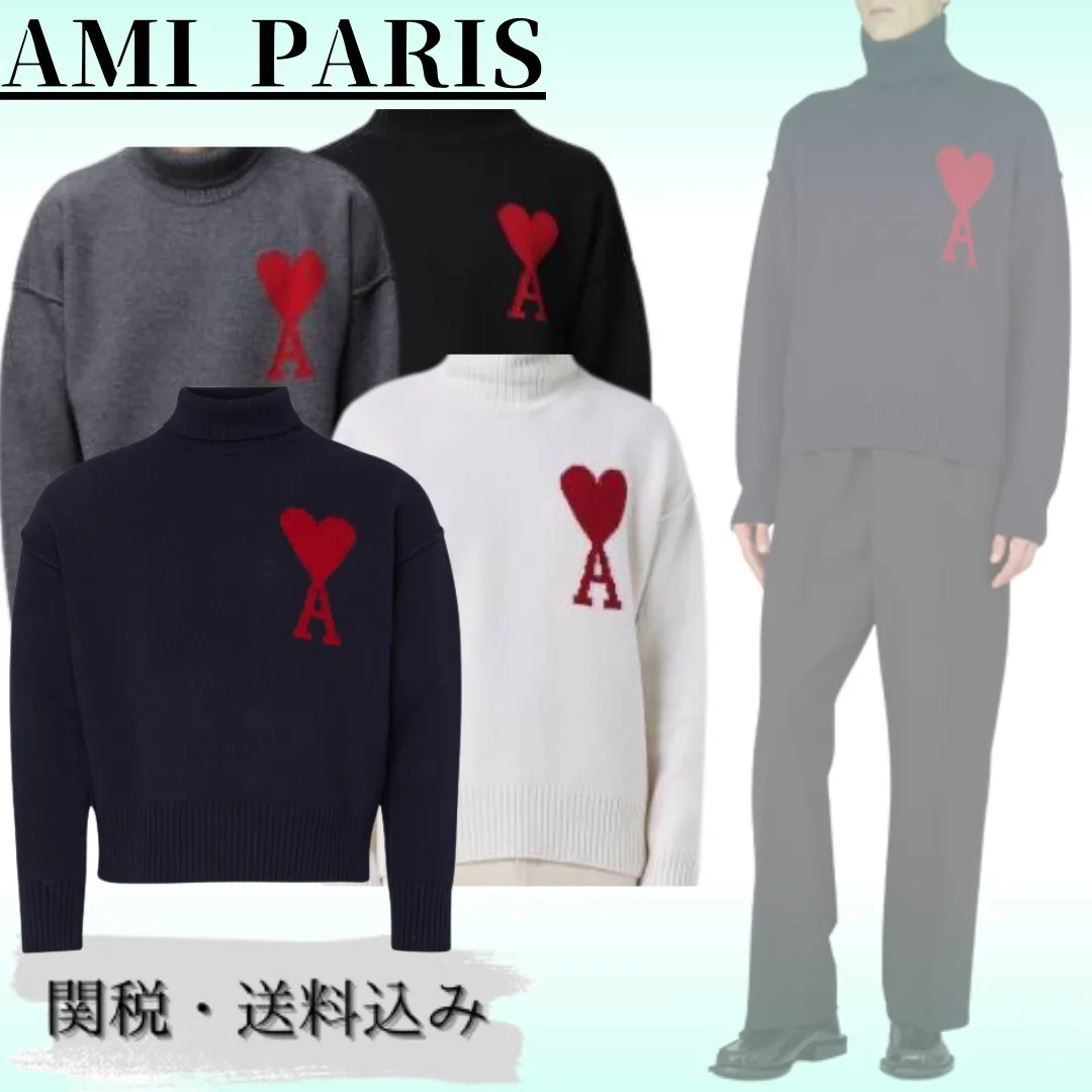 AMI PARIS  |Unisex Wool Long Sleeves Plain Logo Designers Sweaters