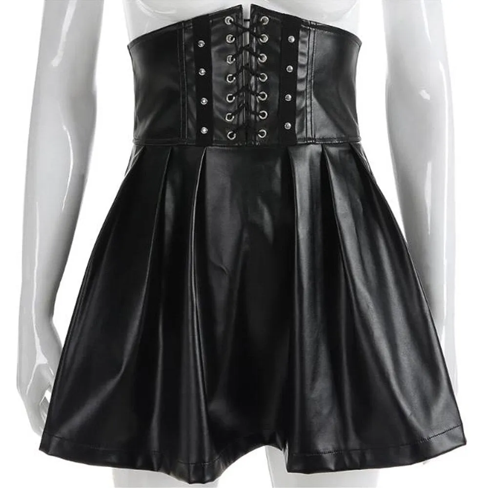 Black Faux Leather Goth Pleated Woman Gothic Punk Emo Egirl Lolita Dark Aesthetic Fairy Grunge Alt Mini Skirts