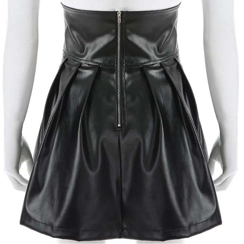 Black Faux Leather Goth Pleated Woman Gothic Punk Emo Egirl Lolita Dark Aesthetic Fairy Grunge Alt Mini Skirts