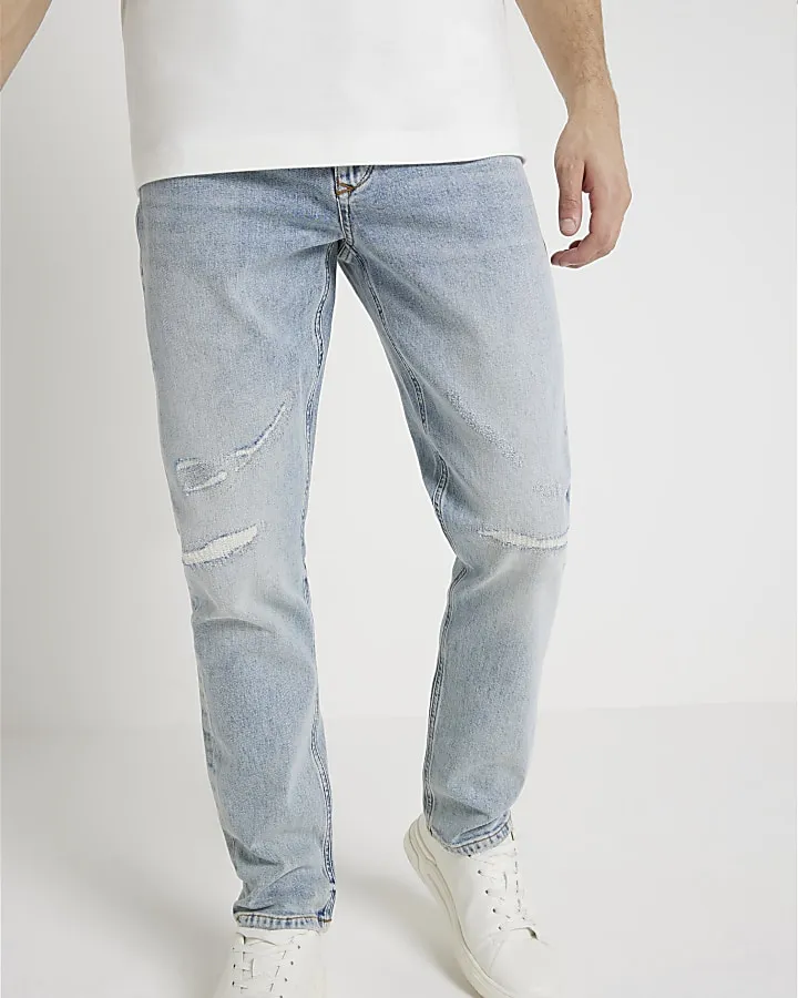 Blue slim fit ripped jeans