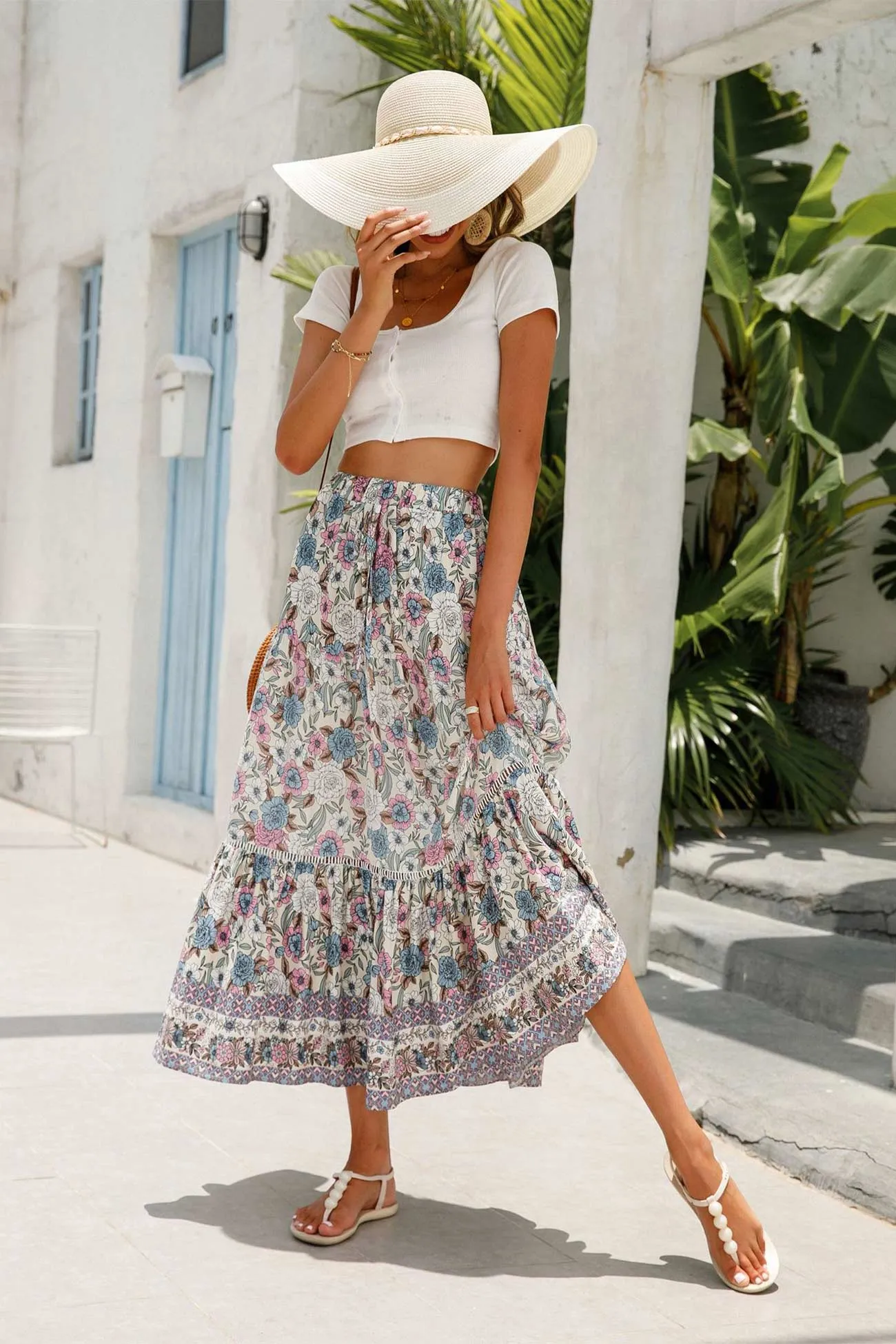 Bohemia Floral Print Ruched Mini Skirts