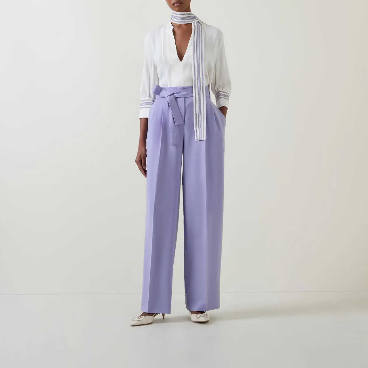 BOSS Tapiana Tie-Fastening Wide Leg Trousers - Purple