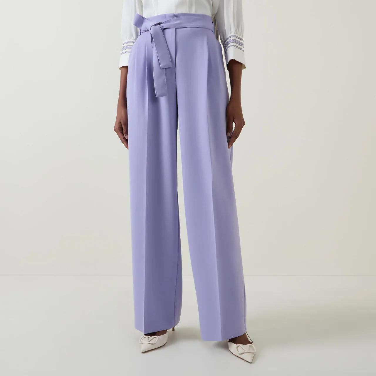 BOSS Tapiana Tie-Fastening Wide Leg Trousers - Purple