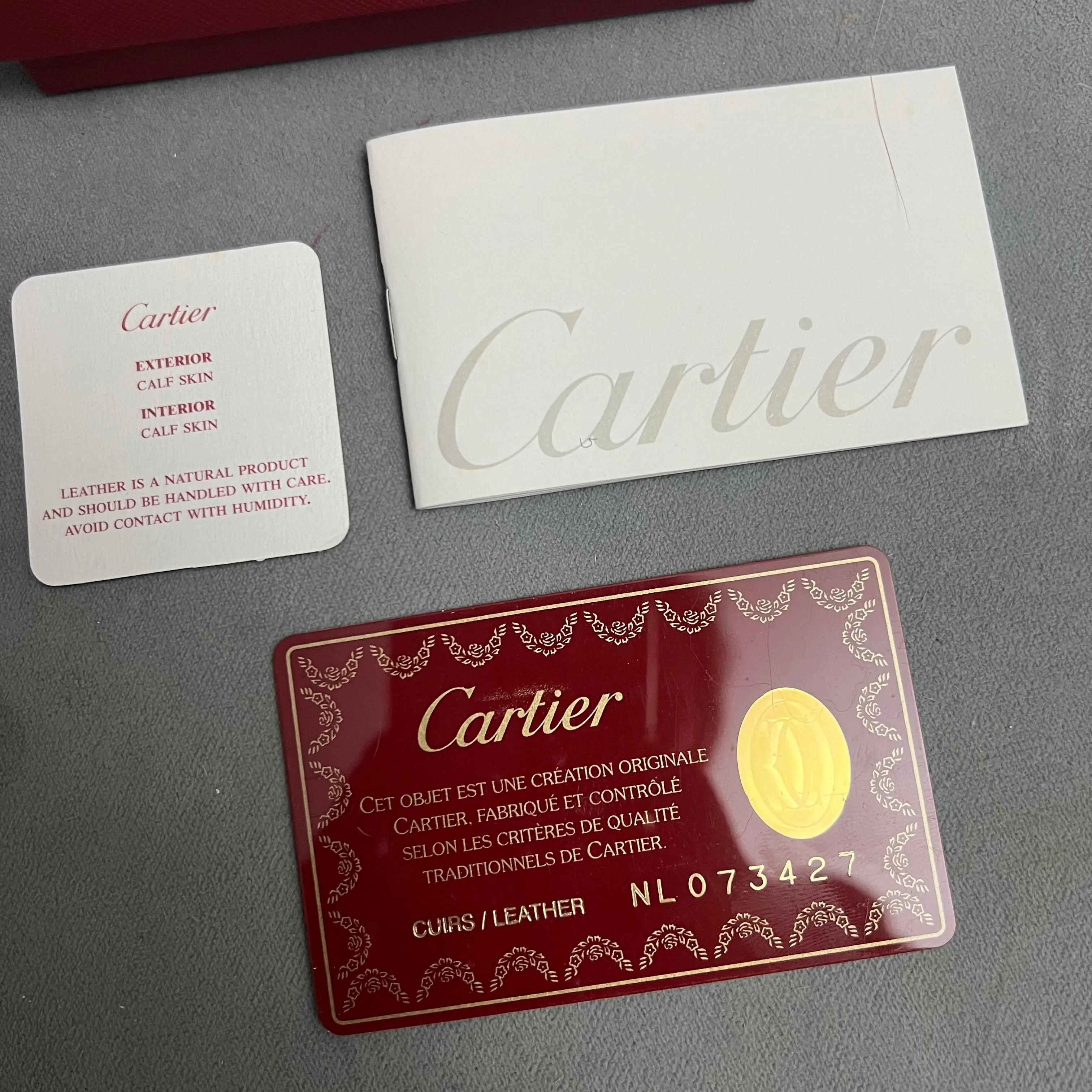 CARTIER Leather Goods Box 4.75x4.40x1.5 inches + Booklet + Filled Certificate