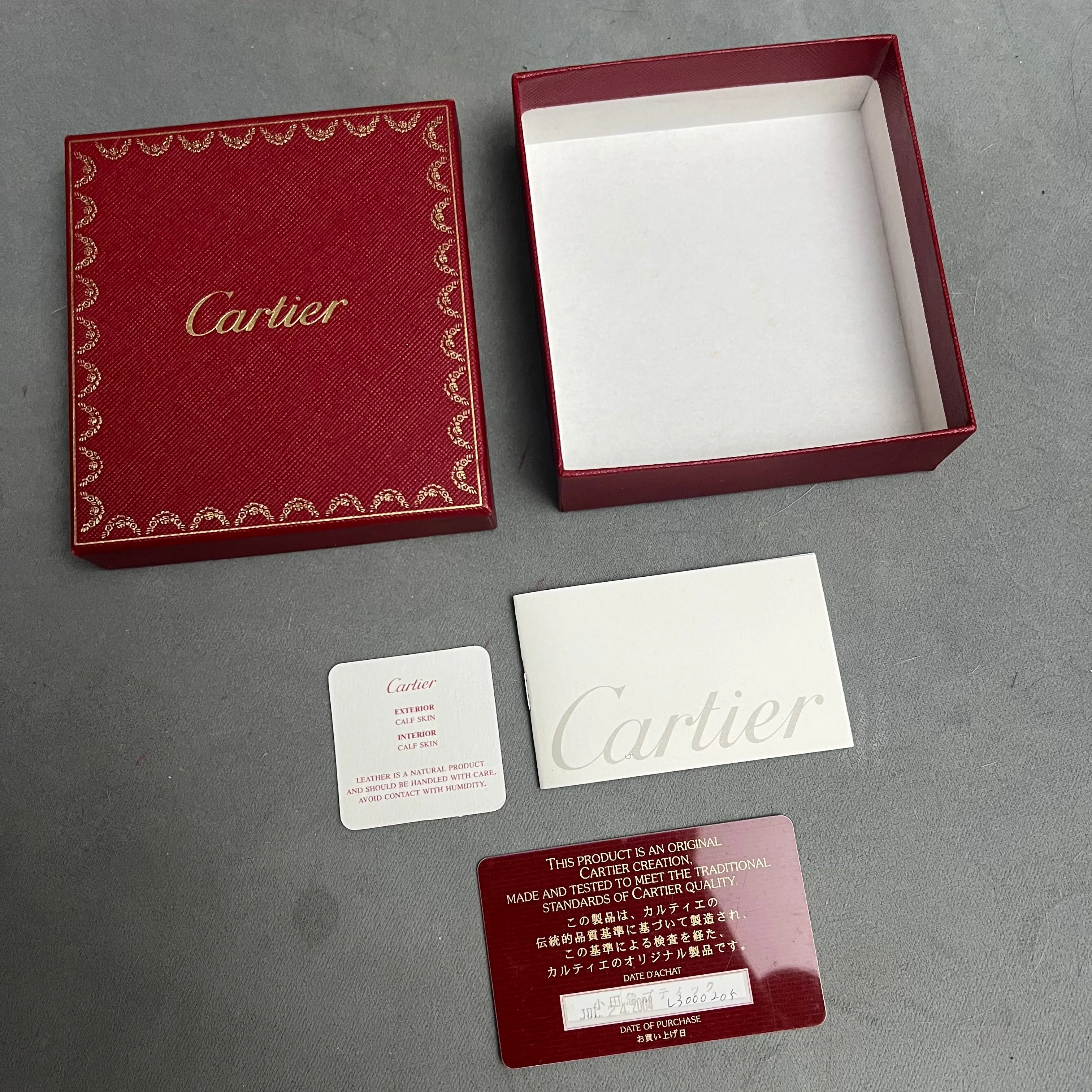 CARTIER Leather Goods Box 4.75x4.40x1.5 inches + Booklet + Filled Certificate