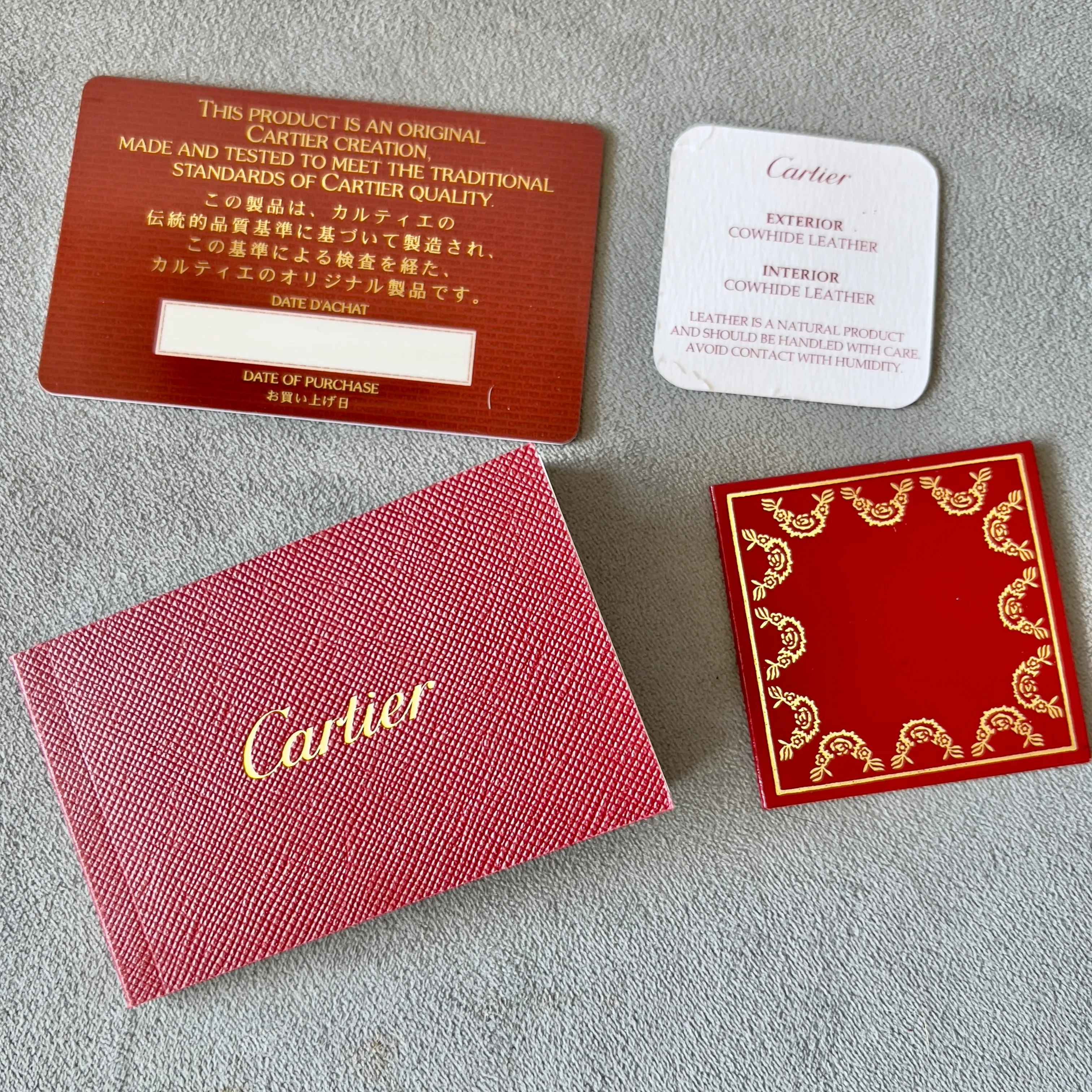 CARTIER Wallet Box 8x4.75x1.80 inches + Pouch + Booklets + Certificate + Ribbon