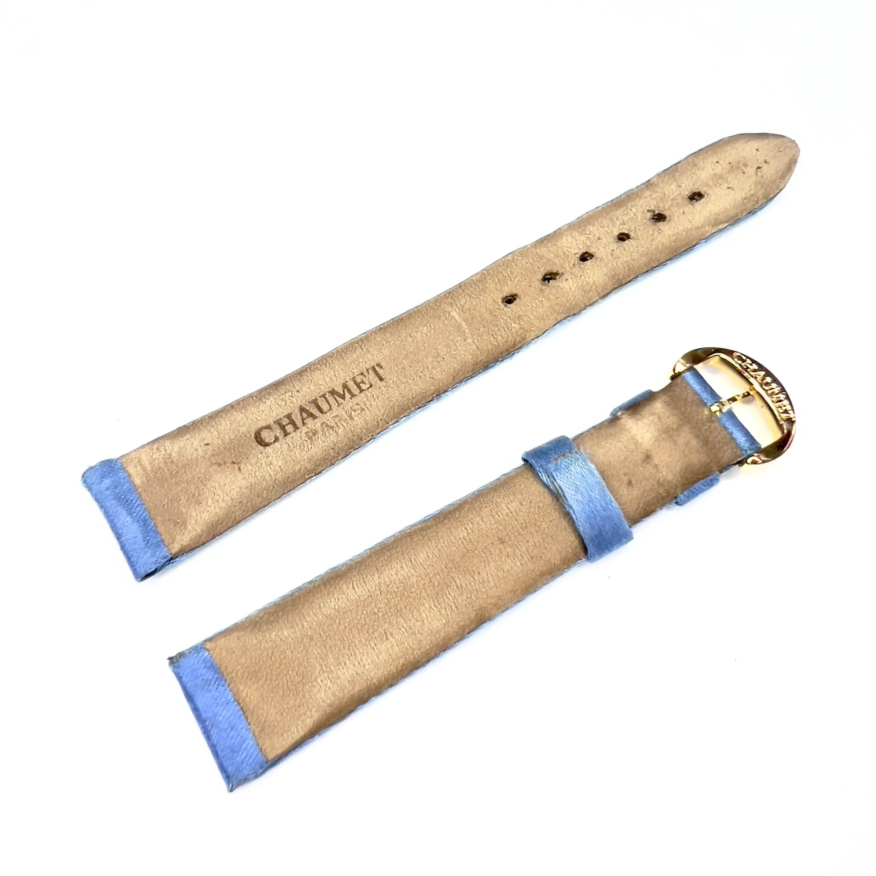 CHAUMET Blue  Satin/Leather Band Strap with Gold Plated Chaumet BUCKLE