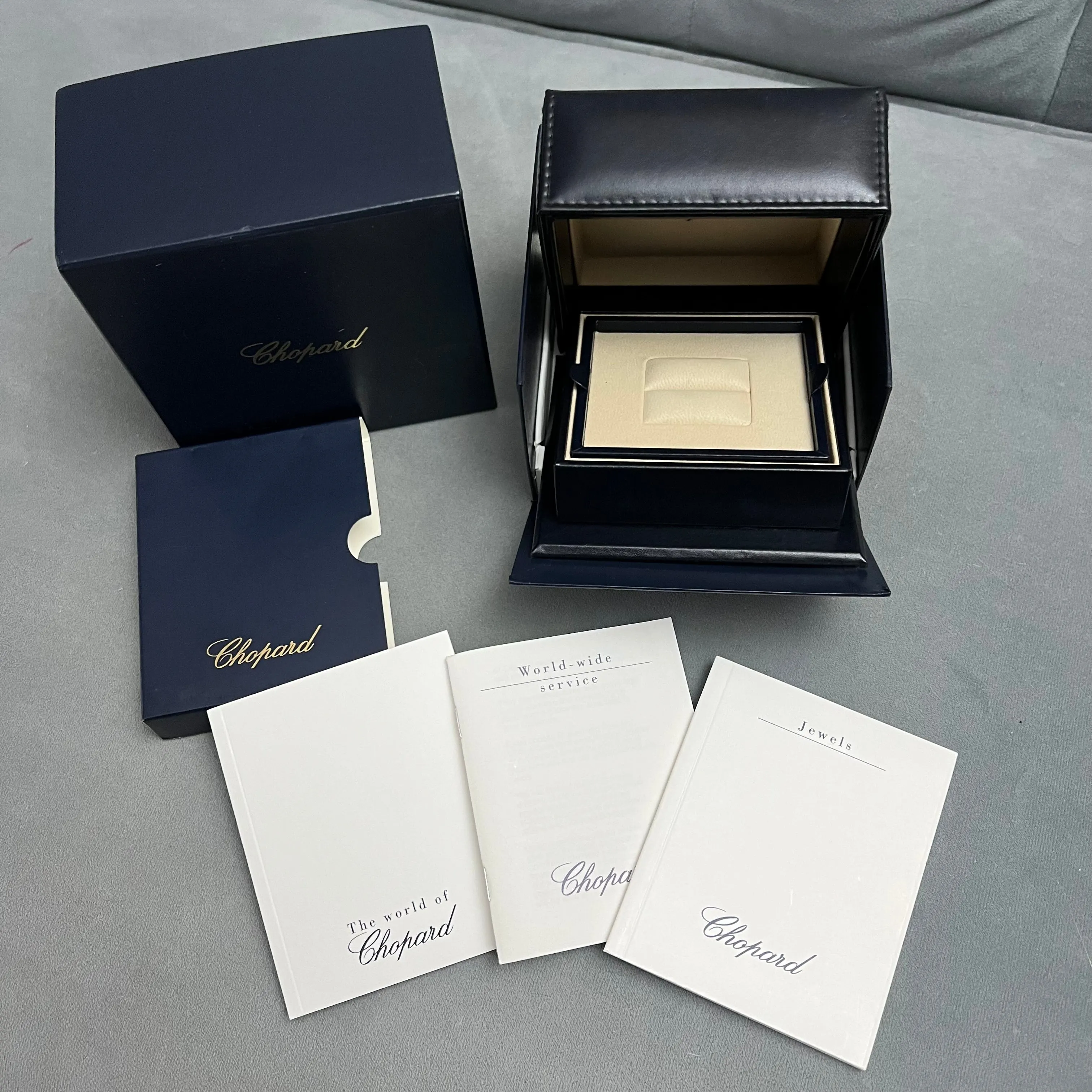 CHOPARD Ring Box +Outer Box 4.9x4.75x3.10 inches + Booklets