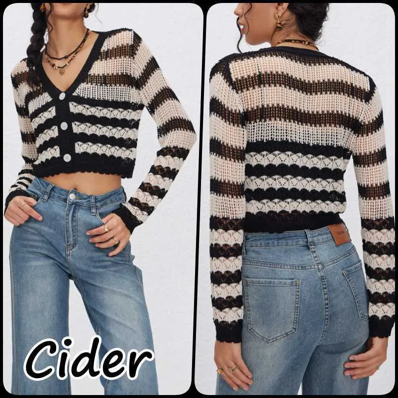 Cider  |Stripes Casual Style Long Sleeves Cardigans