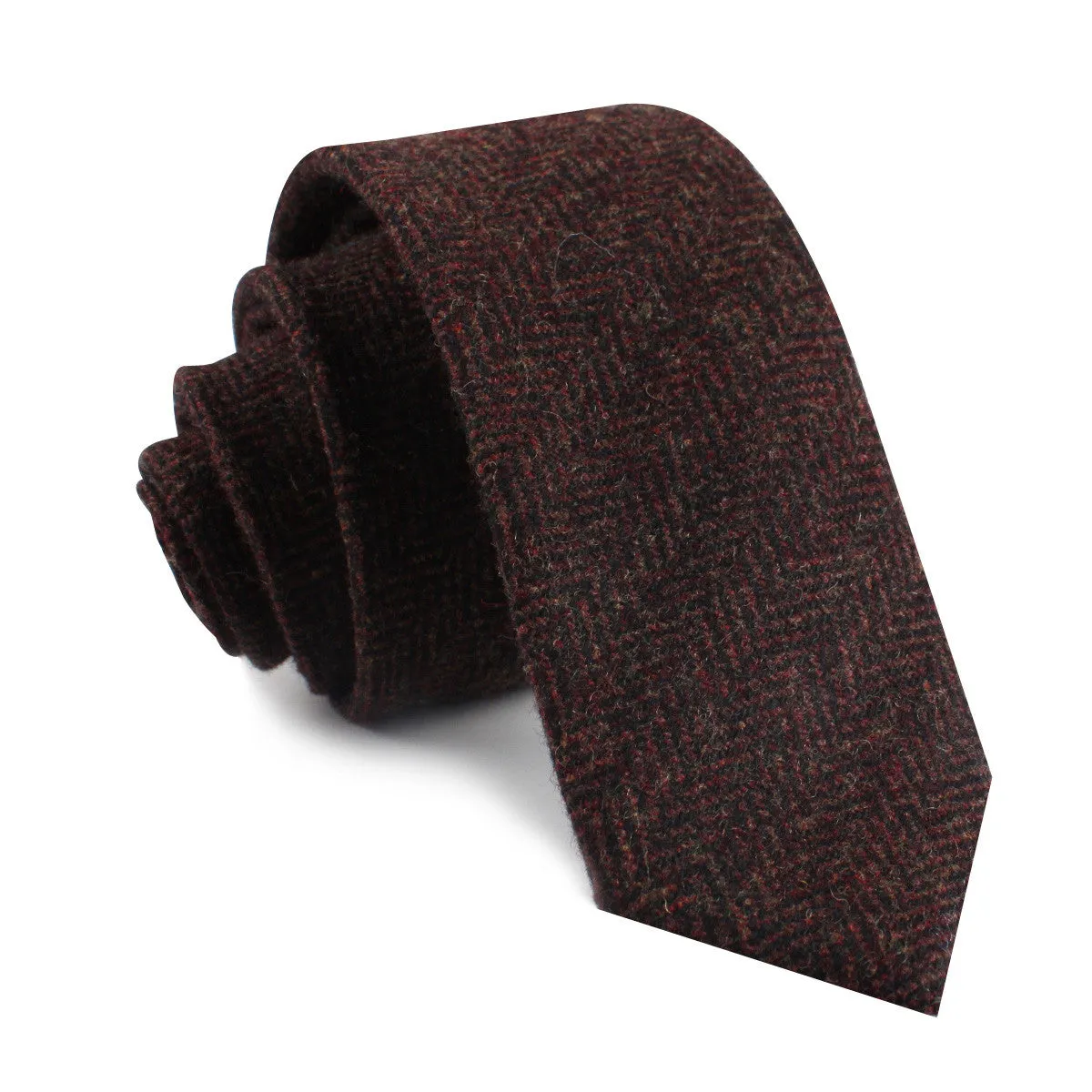 Coffee Herringbone Coarse Wool Skinny Tie