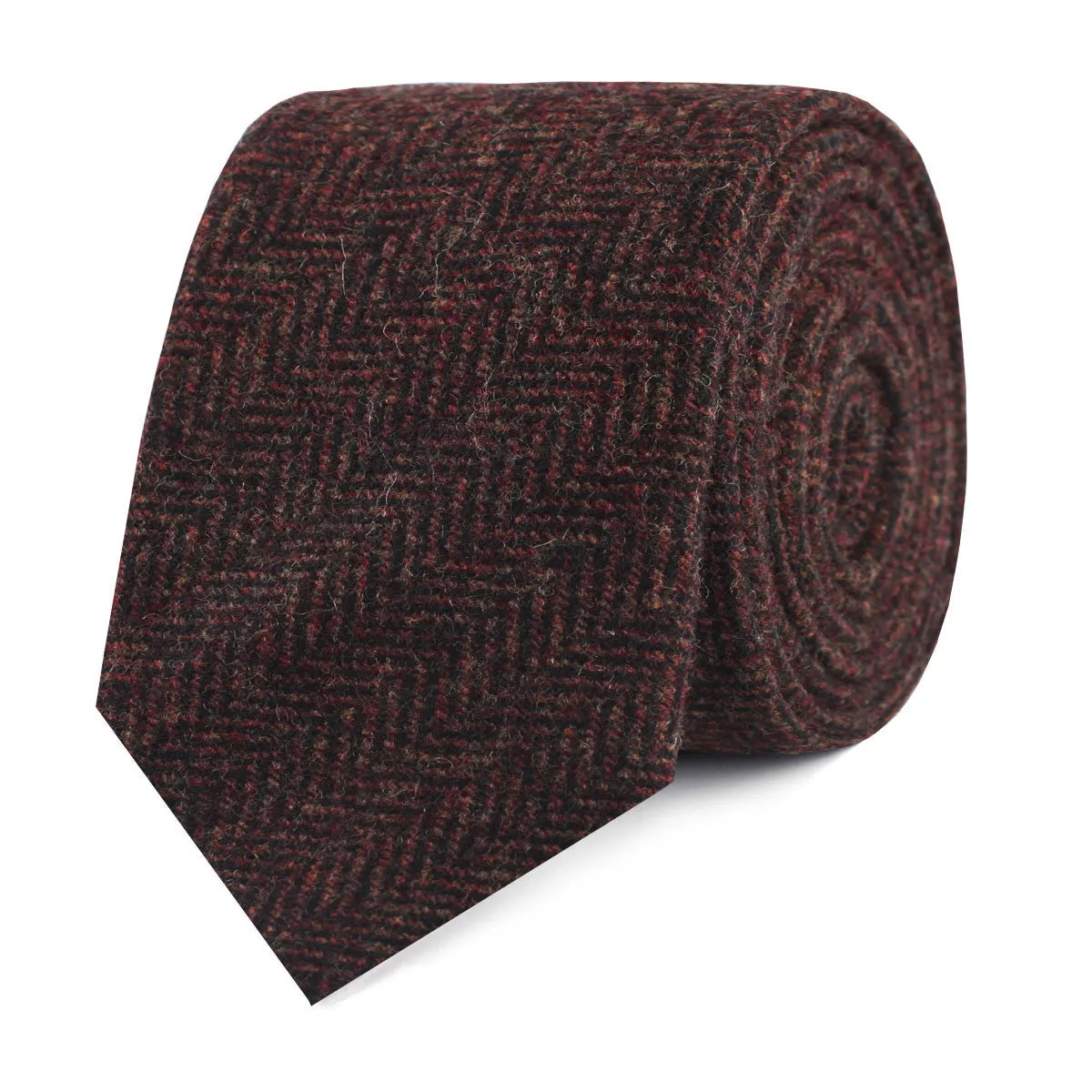 Coffee Herringbone Coarse Wool Skinny Tie