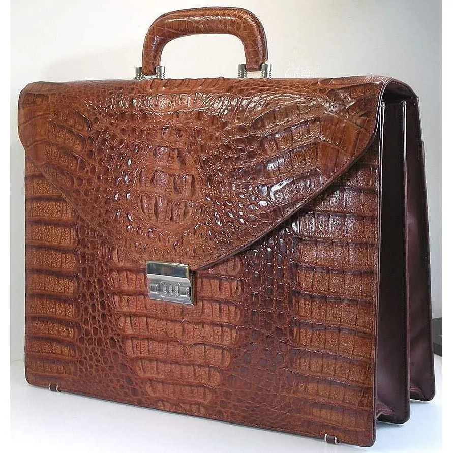 Cognac Big Crocodile Briefcase