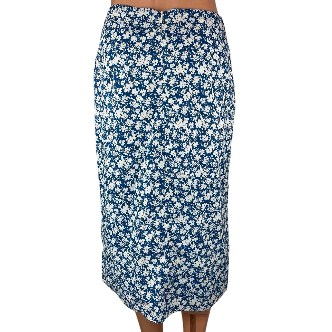 Commense Blue Floral Tropical Hawaiian High Waist Slit Pencil Midi Skirts Sz S