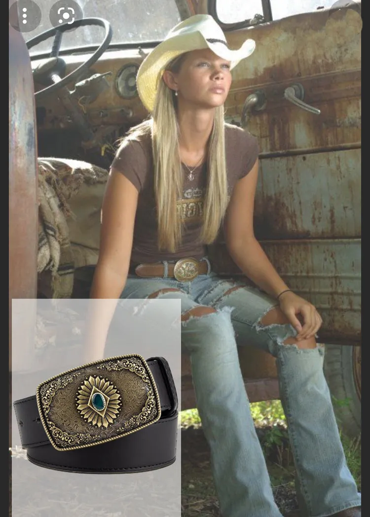 Cowgirl Belt Flower Alloy Buckle Belt Women Men Punk Belt Jeans