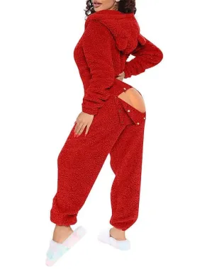 Cozy Women's Christmas Plush Onesie with Warm Hoodie and Long Sleeves