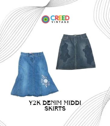 CR1625 Y2K Denim Midi Skirts - 12 Pcs