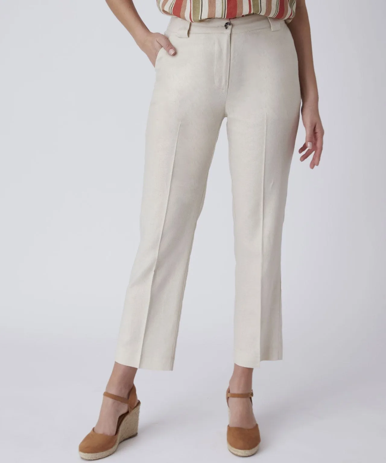 Cropped Linen Rich Trousers