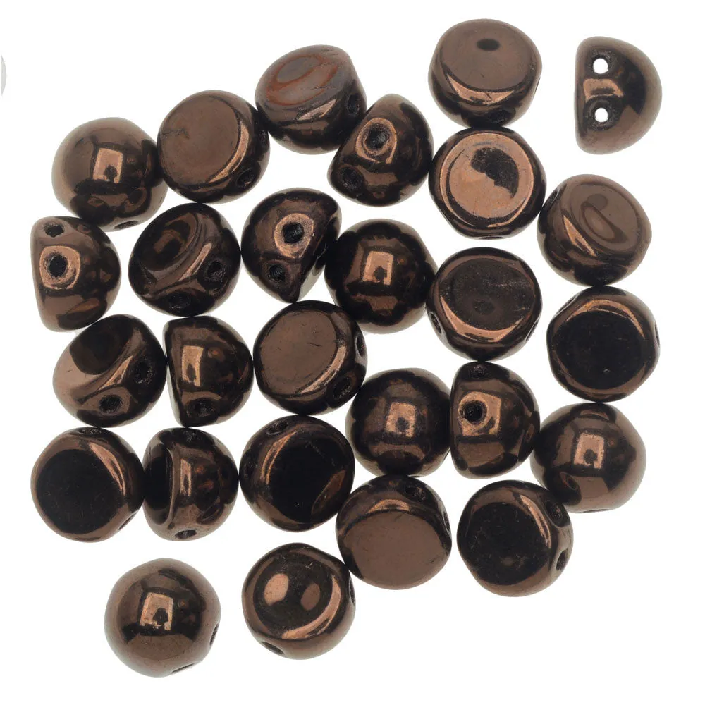 CzechMates Glass, 2-Hole Round Cabochon Beads 7mm Diameter, Dark Bronze (2.5 Tube)