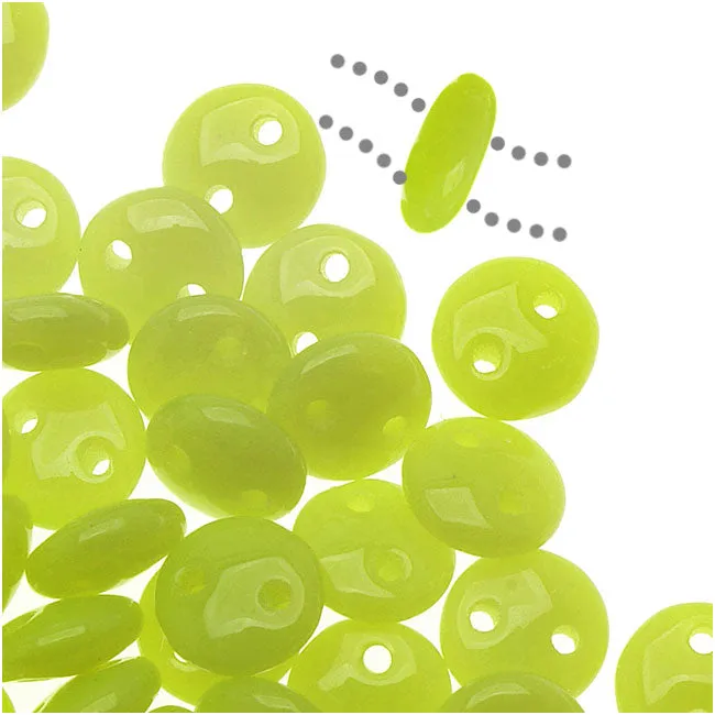 CzechMates Glass 2-Hole Round Flat Lentil Beads 6mm - Chartreuse (1 Strand)