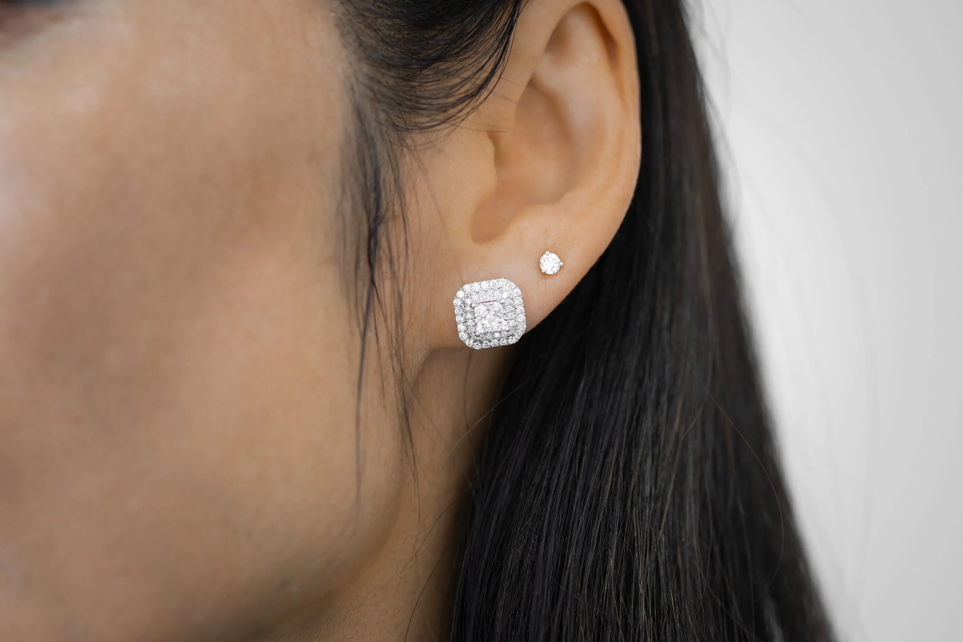 Dahlia Pave Diamond Stud Earrings in 18K White Gold