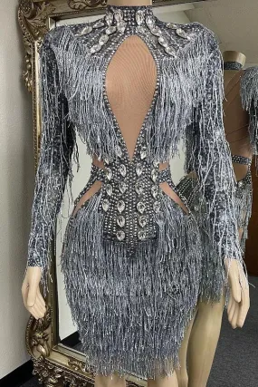 Deja Diamante Mesh Tassel Dress