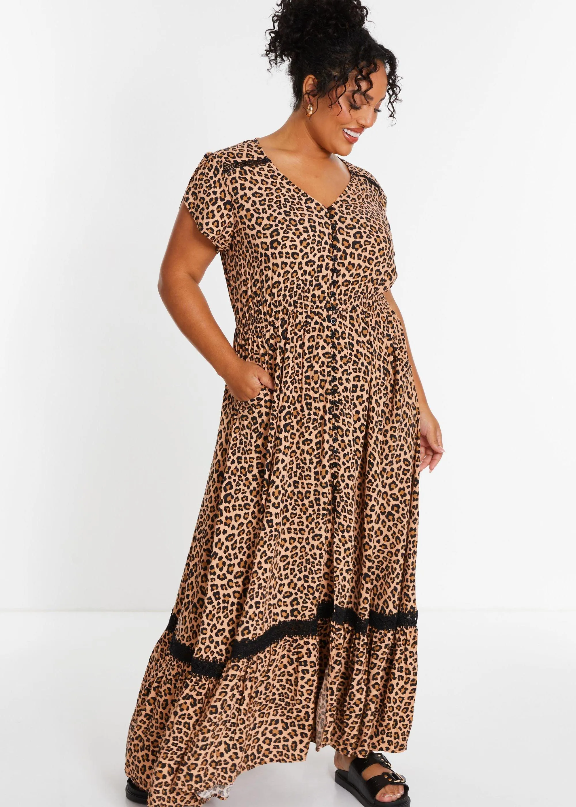 Dresses | Curve Leopard Print Crochet Trim Maxi Dress | Quiz