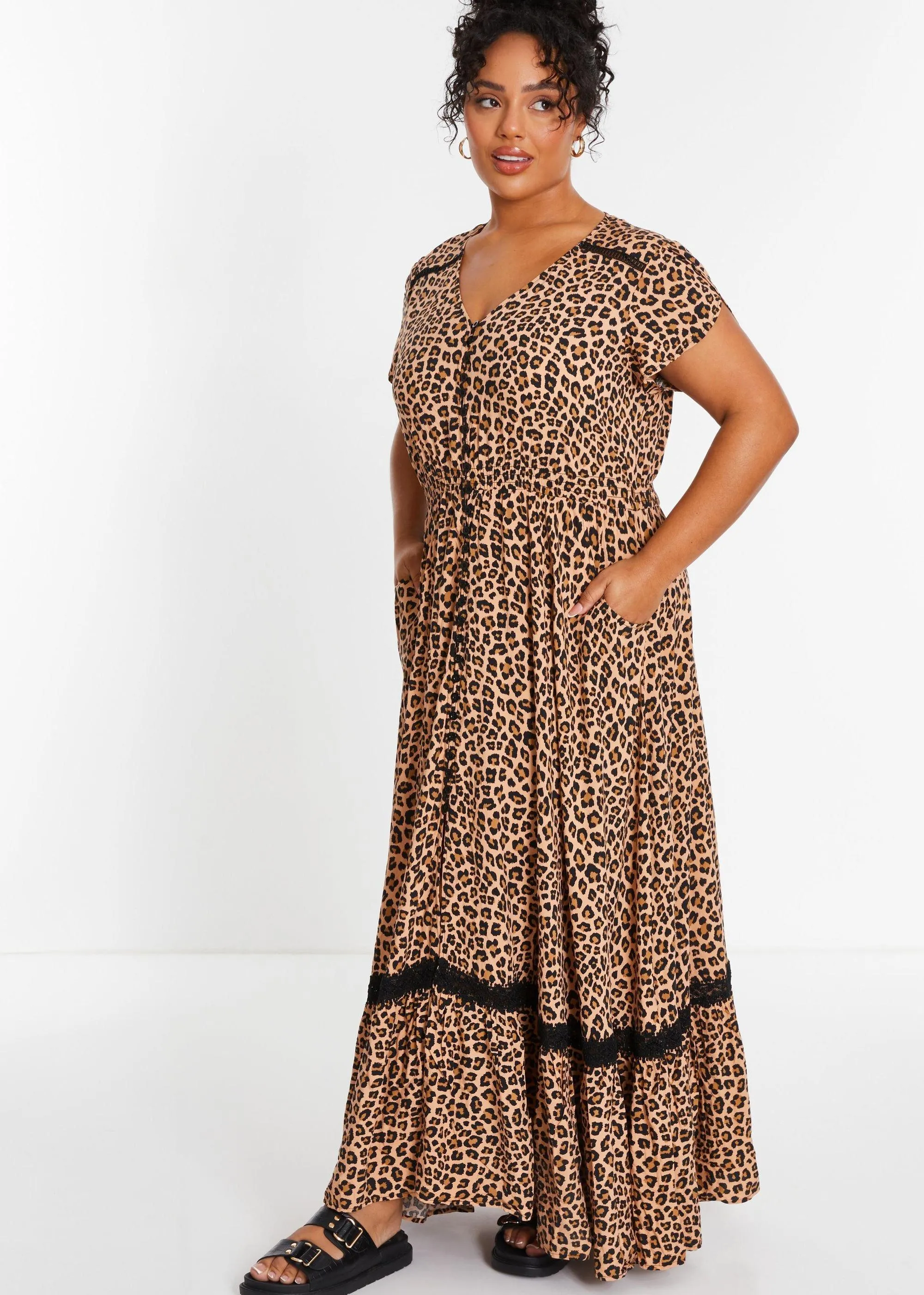 Dresses | Curve Leopard Print Crochet Trim Maxi Dress | Quiz