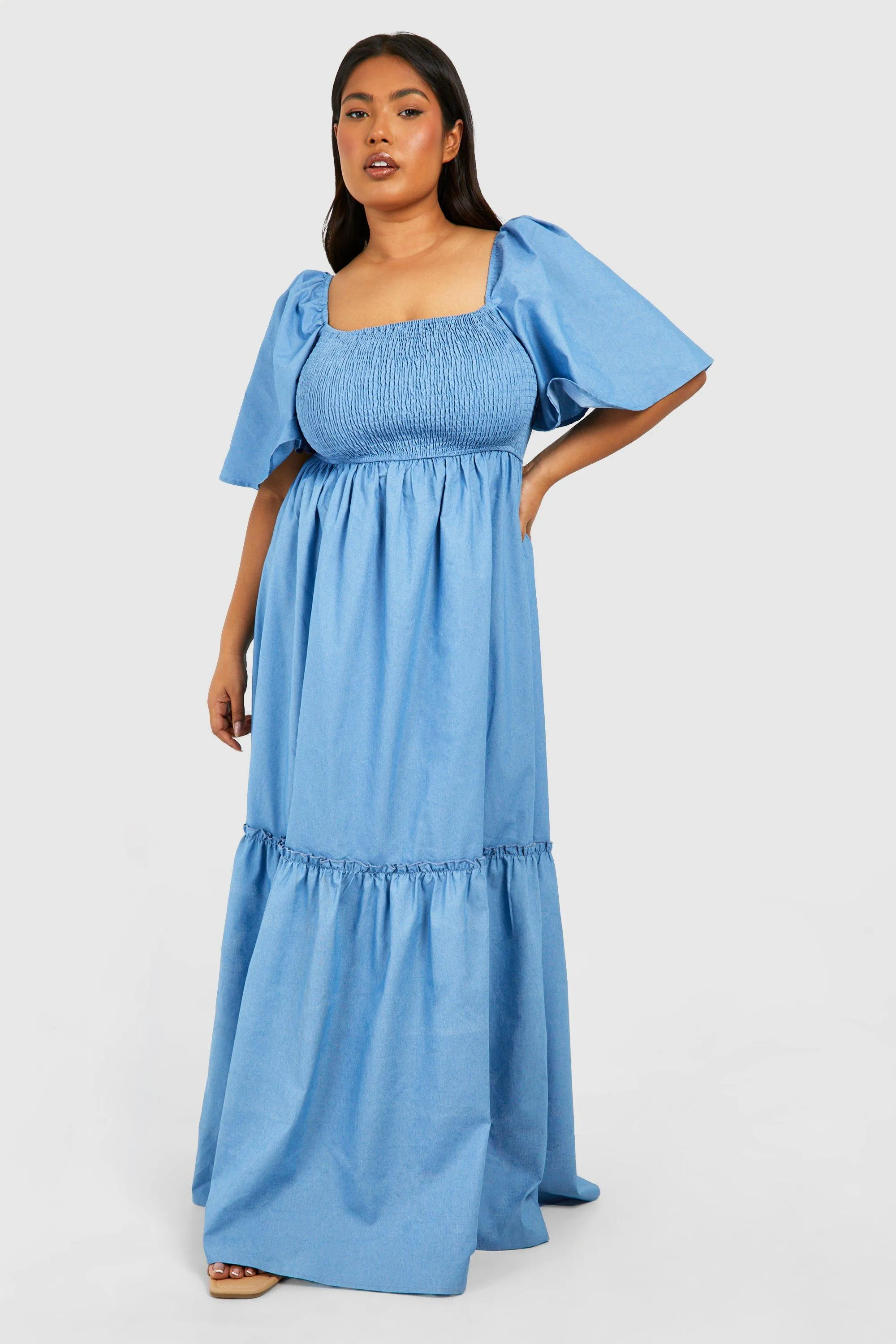 Dresses | Plus Chambray Puff Sleeve Midaxi Smock Dress | boohoo