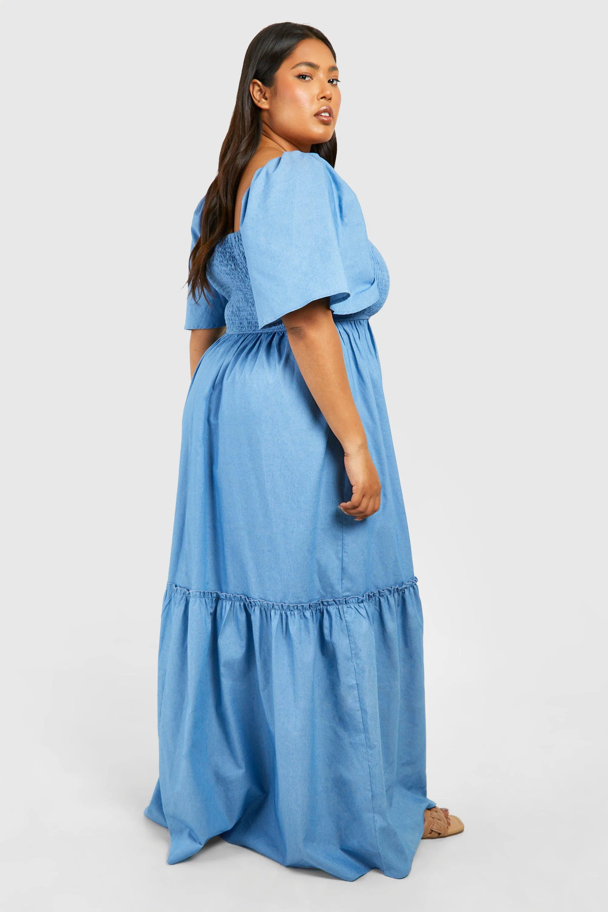 Dresses | Plus Chambray Puff Sleeve Midaxi Smock Dress | boohoo