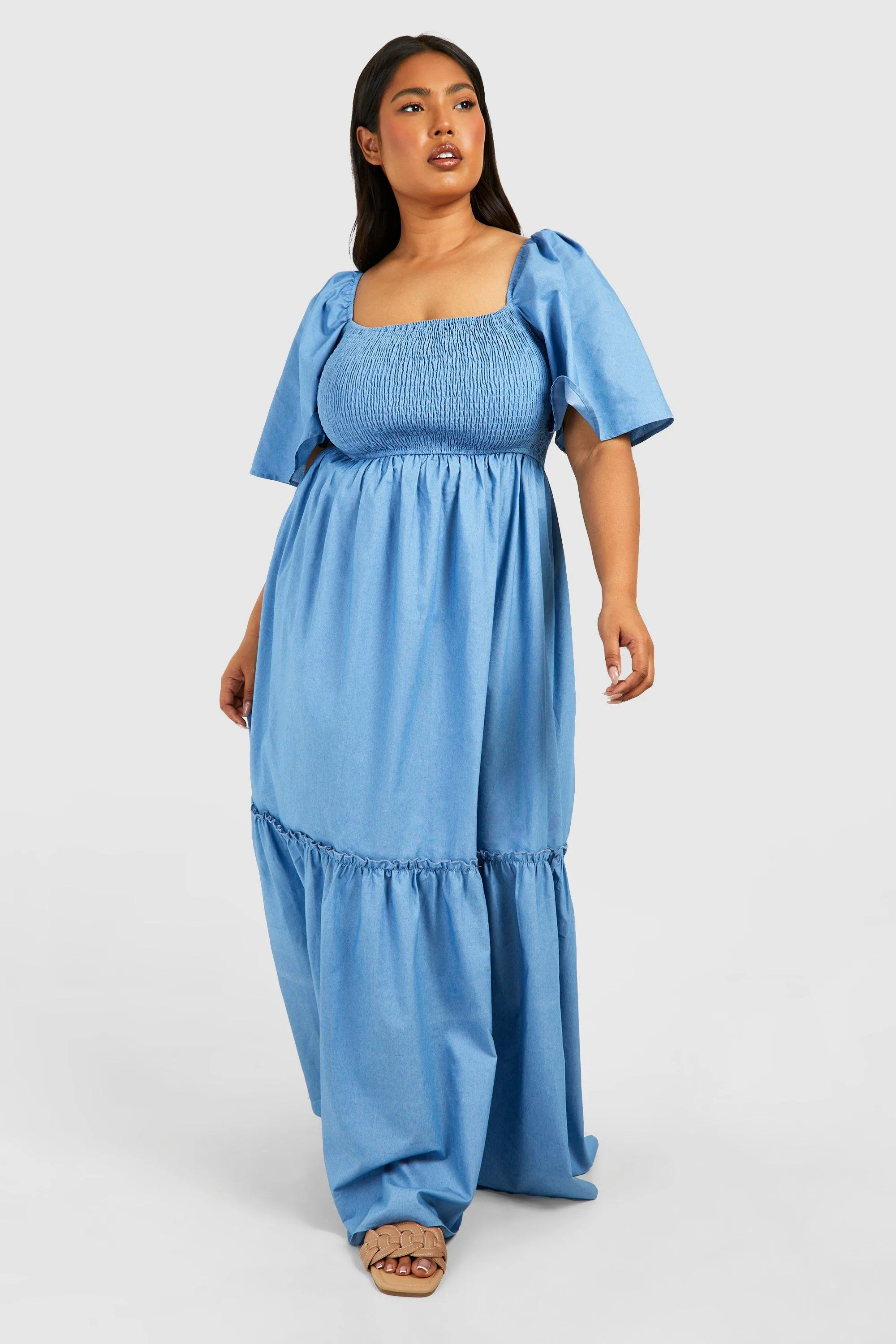 Dresses | Plus Chambray Puff Sleeve Midaxi Smock Dress | boohoo