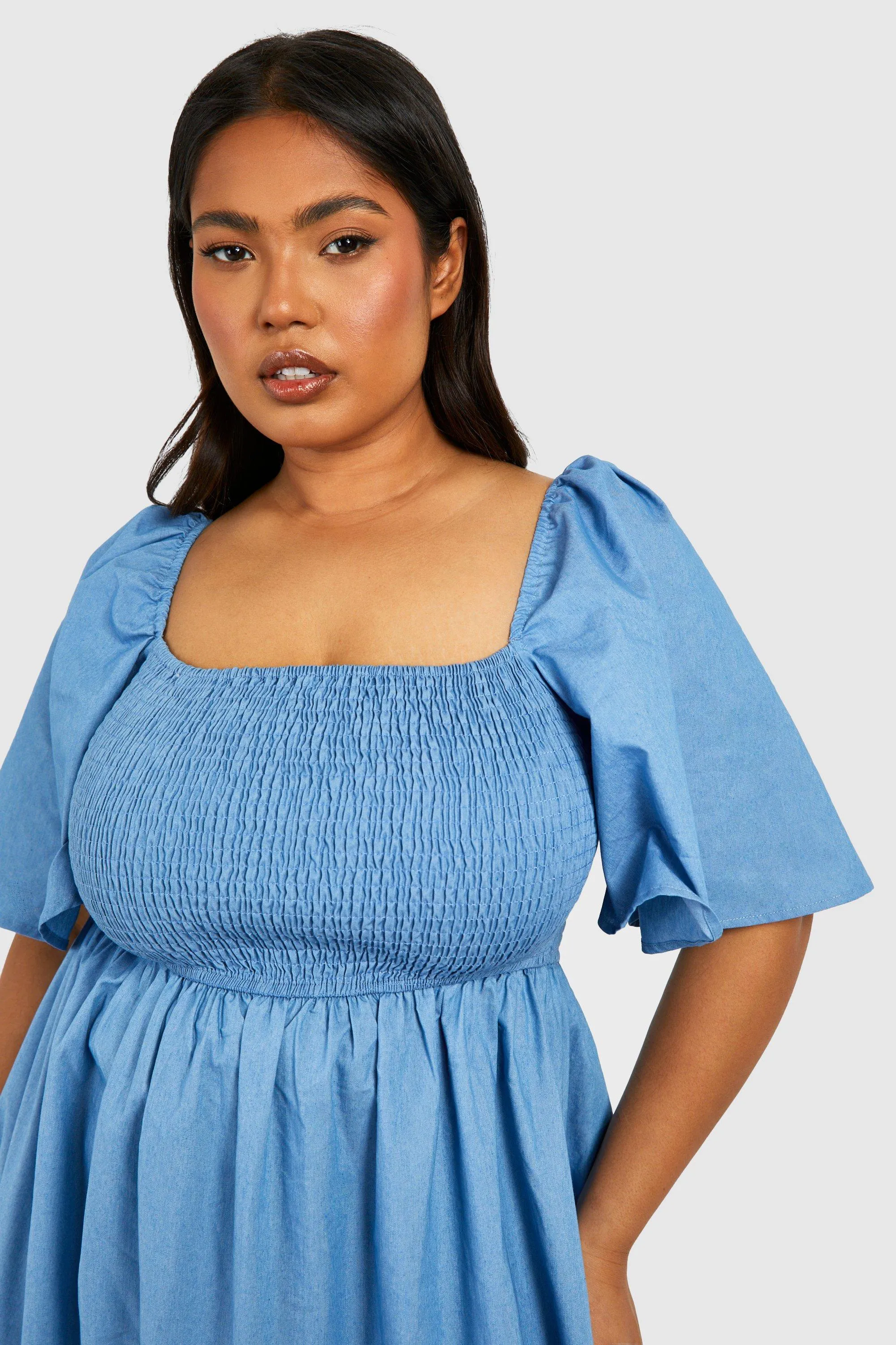 Dresses | Plus Chambray Puff Sleeve Midaxi Smock Dress | boohoo