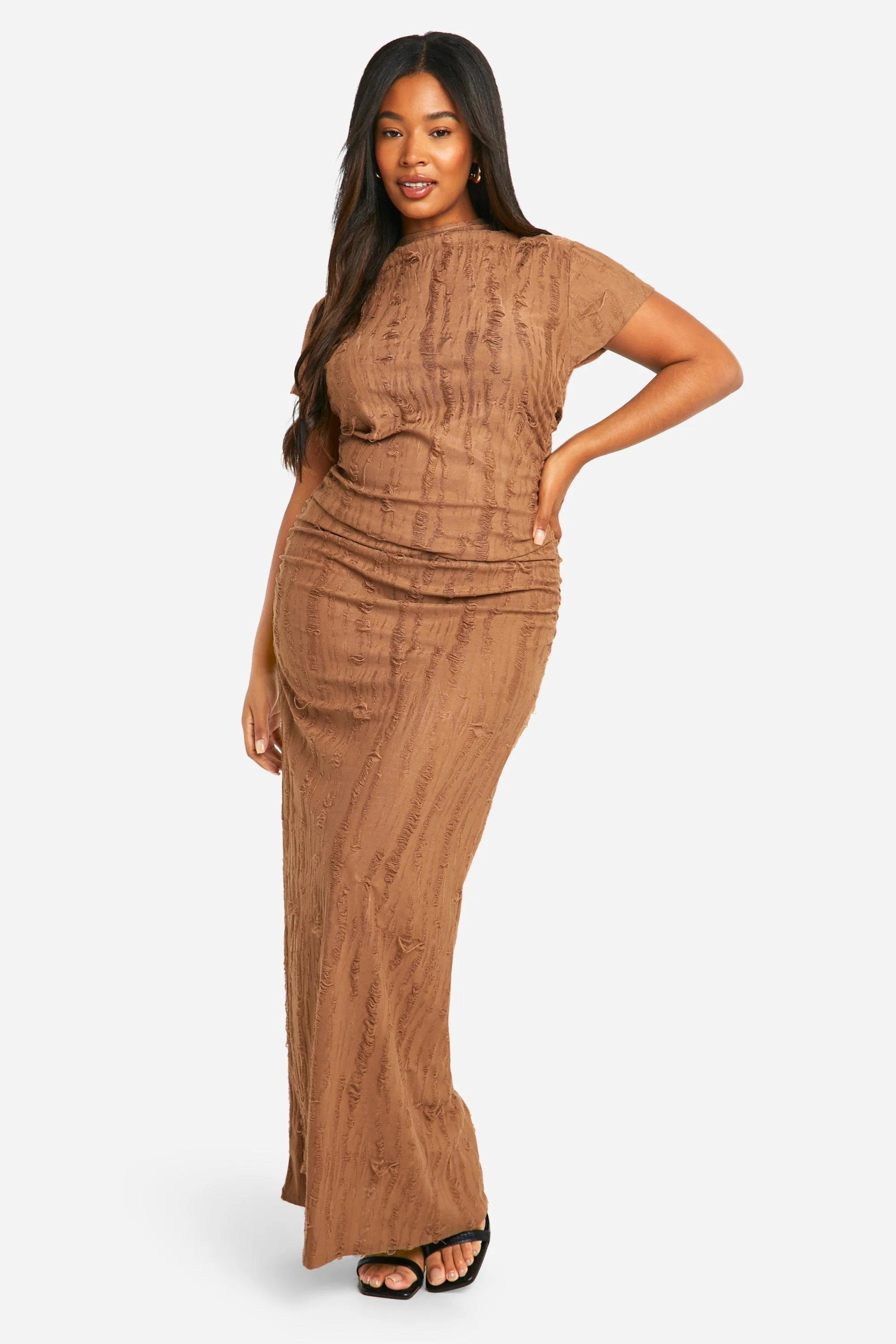 Dresses | Plus Tetxured Ruched Cap Sleeve Column Dress | boohoo