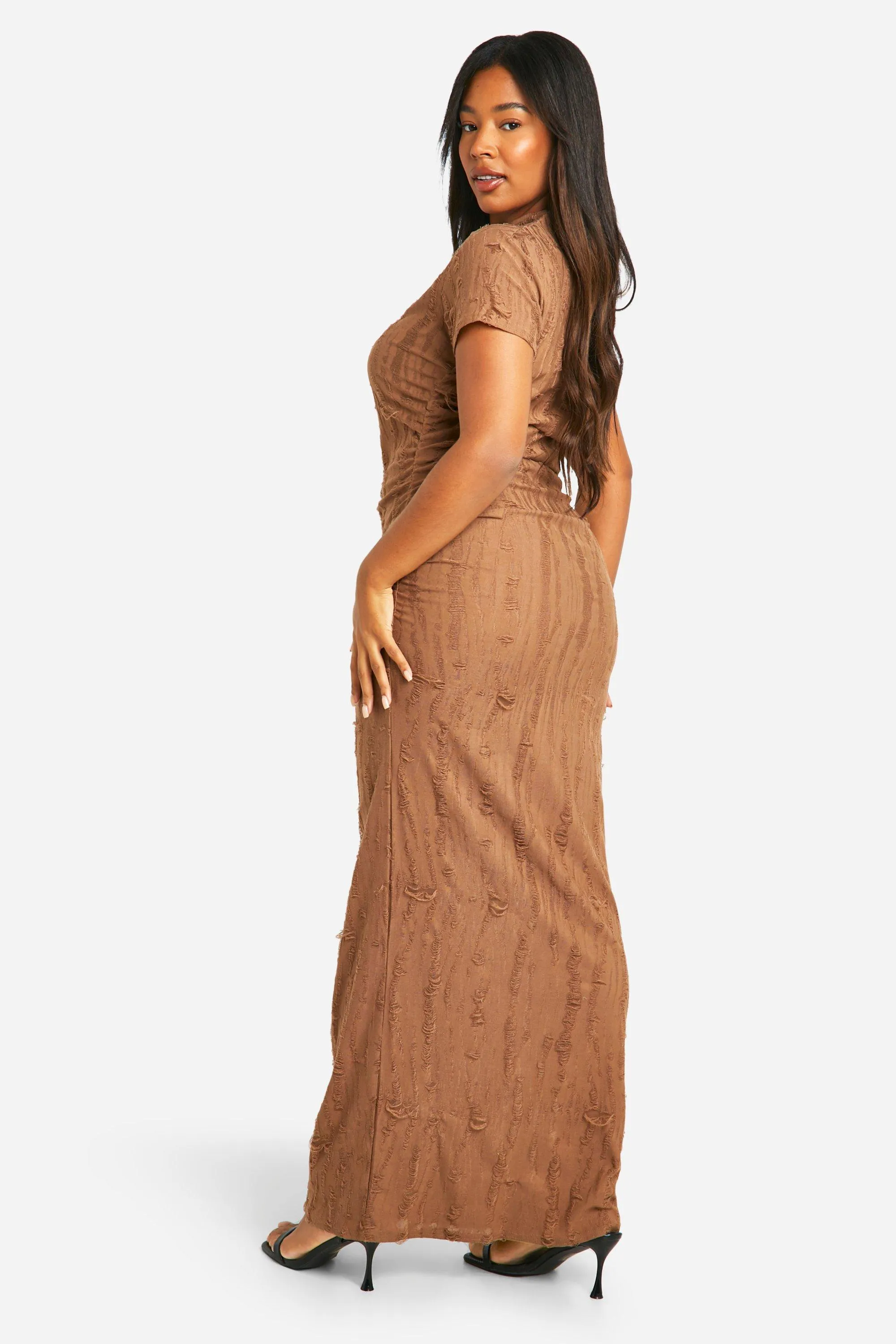 Dresses | Plus Tetxured Ruched Cap Sleeve Column Dress | boohoo