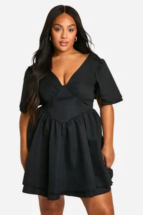 Dresses | Plus Woven Bodice  Ruffle Sleeve Skater Dress | boohoo