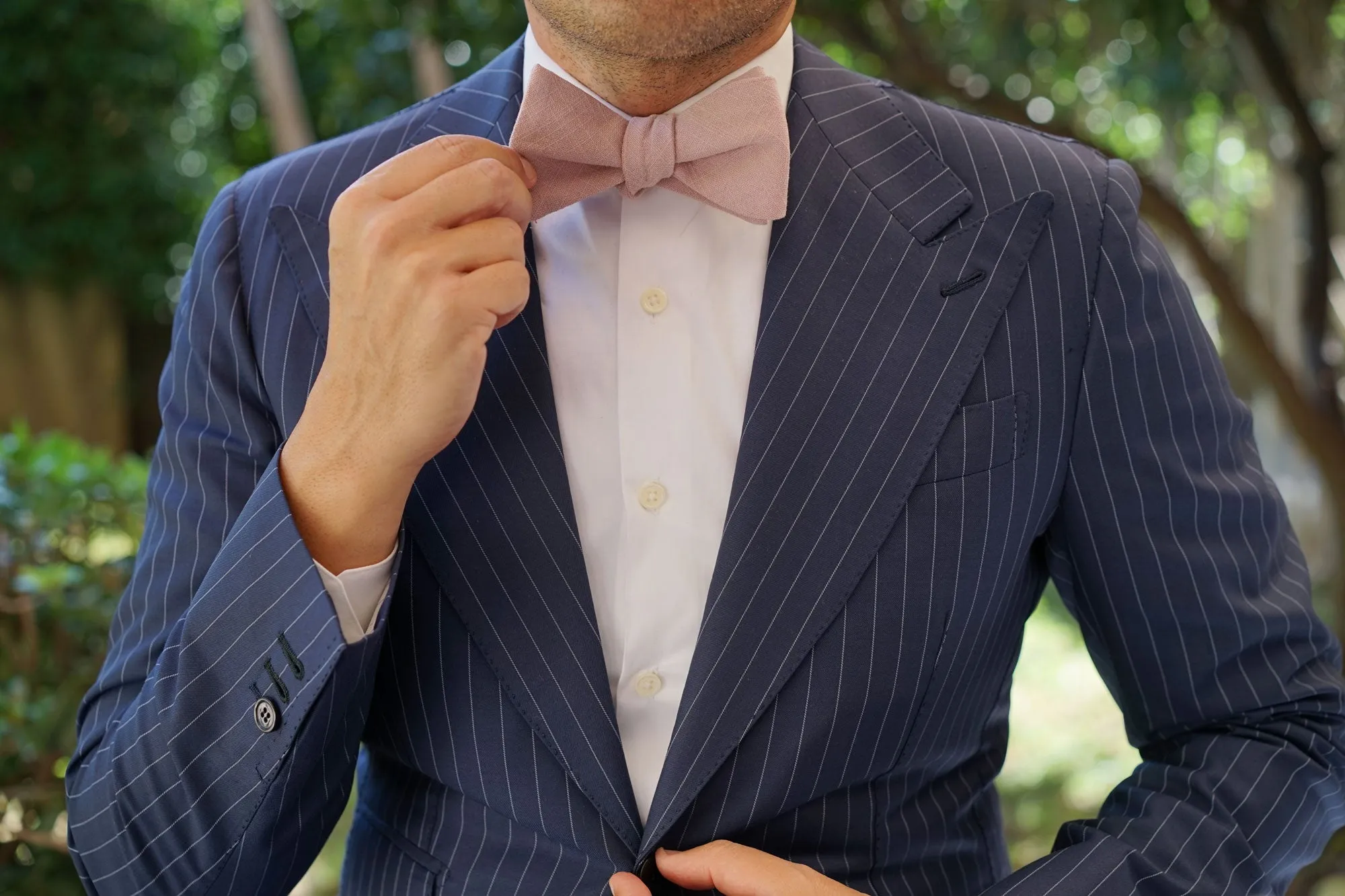 Dusty Rose Quartz Linen Self Bow Tie