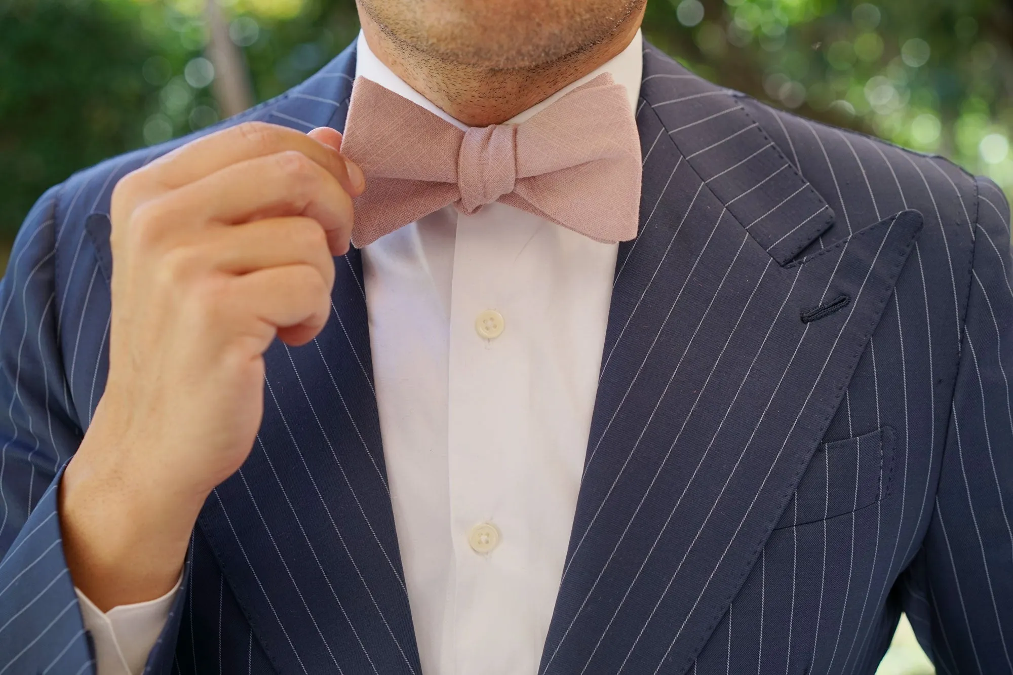 Dusty Rose Quartz Linen Self Bow Tie