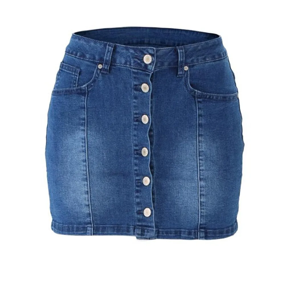 Elastic High Waist Pencil Streetwear Party Solid Jeans Mini Skirts