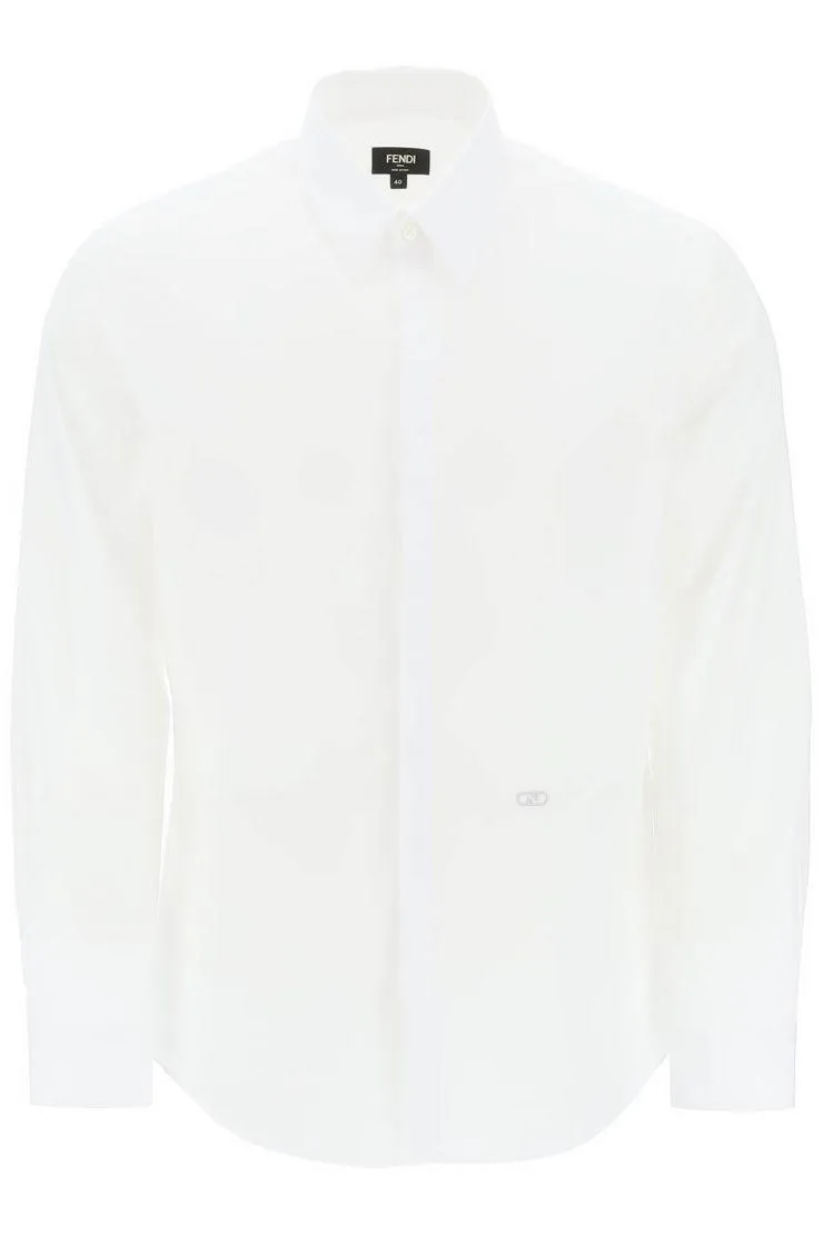 FENDI  |Long Sleeves Plain Cotton Logo Luxury Shirts