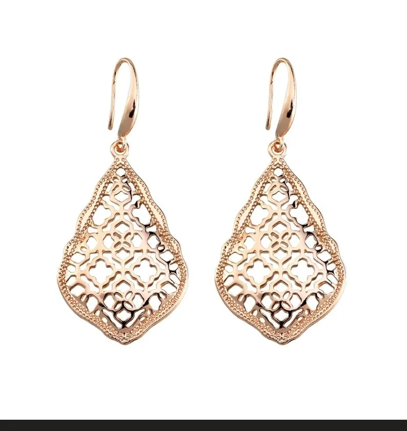 Filigree Drop Earrings Rose Gold